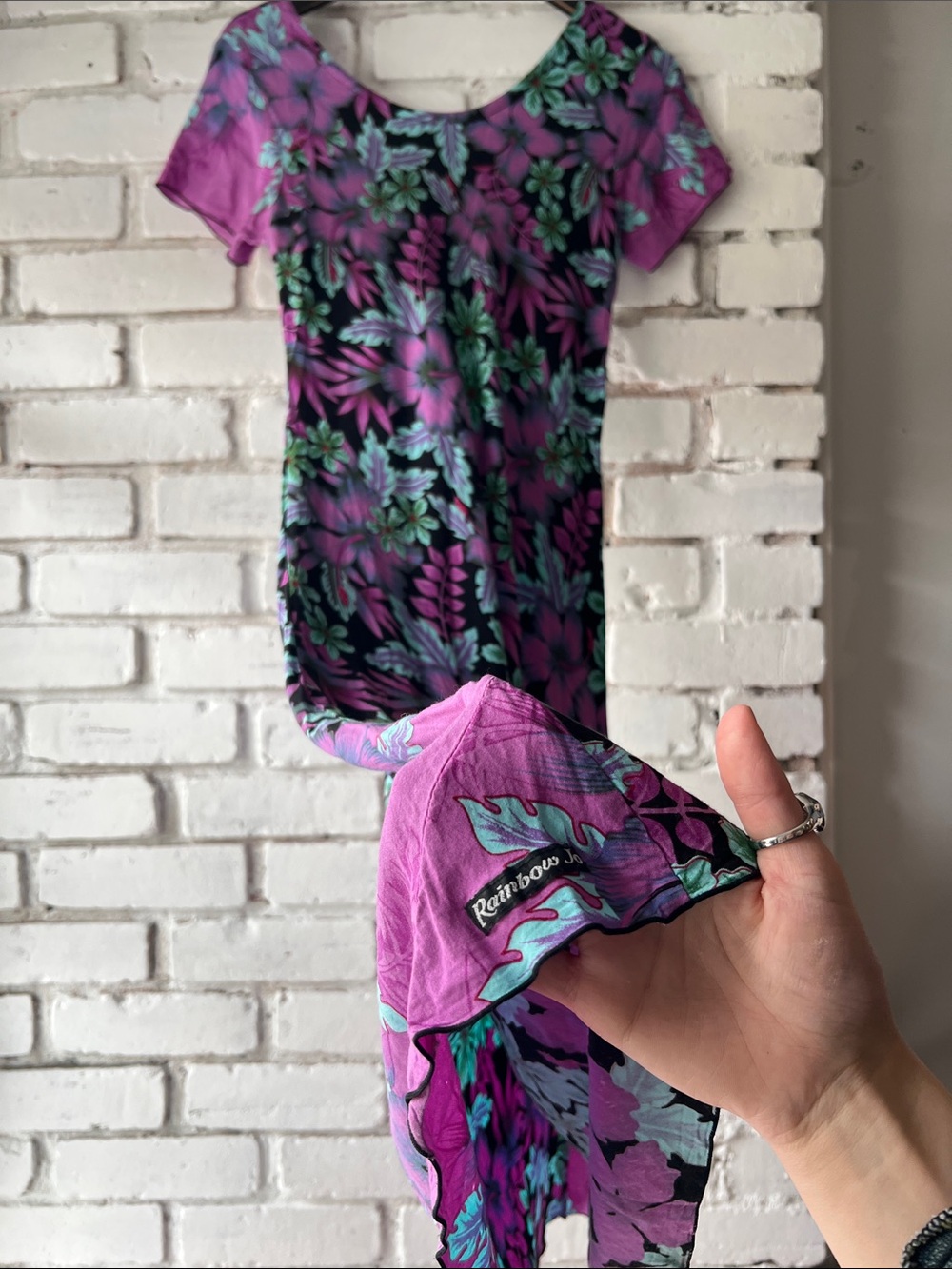 90s vintage Purple Floral Midi Dress with Green Accents - Picture 6 of 6